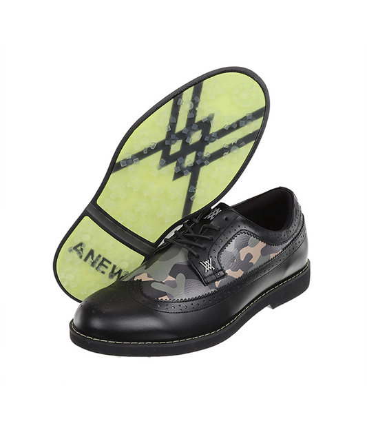 ANew Golf: Men's Camo Wingtip Brogue Shoes - Black - Anthony's Store