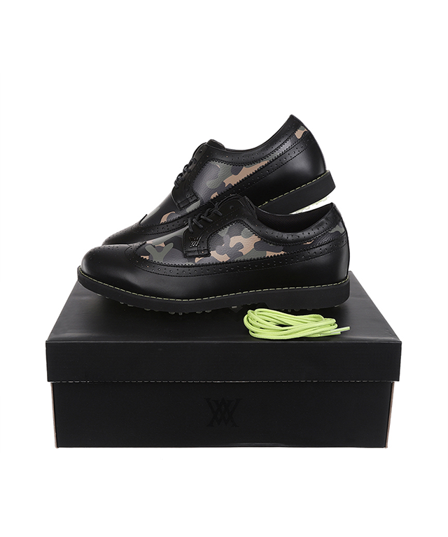 ANew Golf: Men's Camo Wingtip Brogue Shoes - Black - Anthony's Store