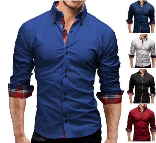 Mens Slim Fit Dual Collar Look Button Front Shirt - Anthony's Store